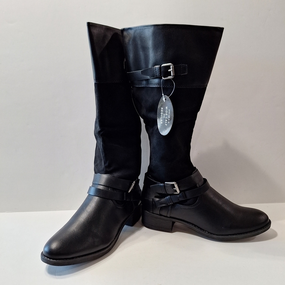 Style & Co "NEW" Black Ashliie Faux Leather Moto Whimsigoth Buckle Boots Size 8M